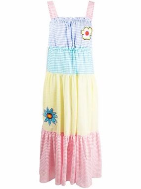 Mira Mikati Gingham Tiered Yellow Colour Block Maxi Dress